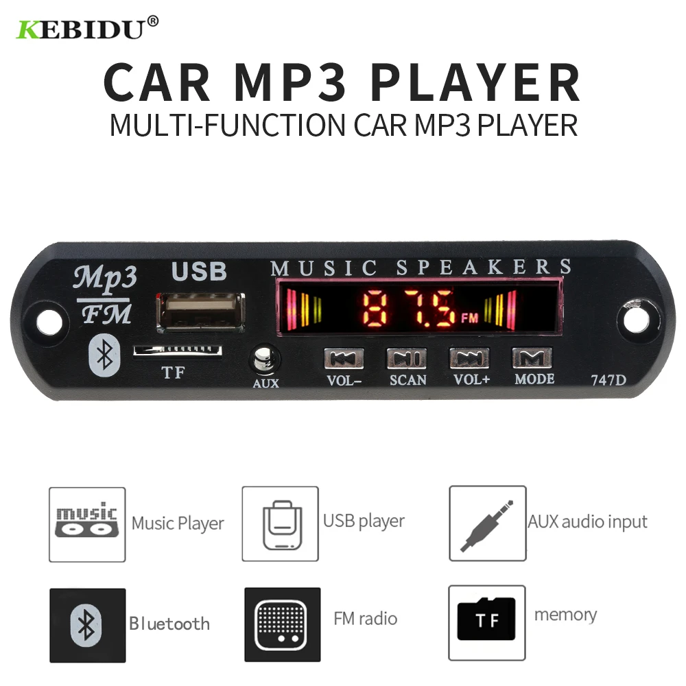 

Kebidu New Bluetooth Receiver Car kit MP3 Player Decoder Board FM Radio TF USB 3.5 mm AUX Module Audio for Xiaomi MI IPhone8 XS