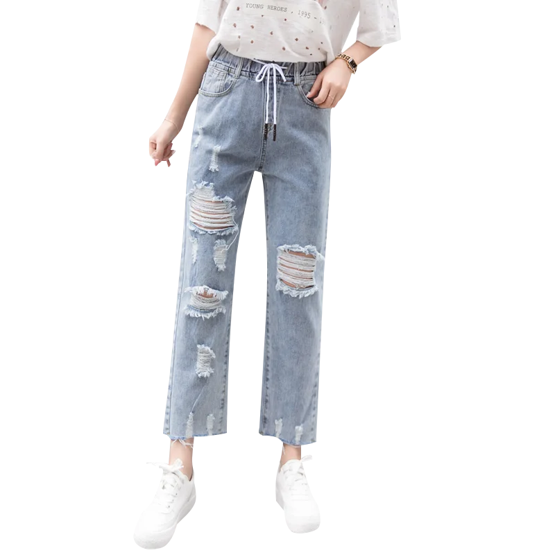 Boyfriend Jeans for Women Summer Pants Casual Trousers Ladies Blue