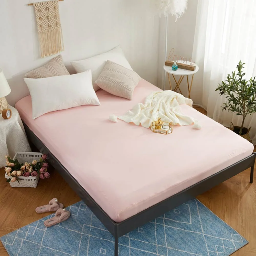 

2018 Light Salmon Brief INS Fitted Sheet(With Elastic Band) Water-proof Bed Mattress Protective Cover Polyester Bed Sheet