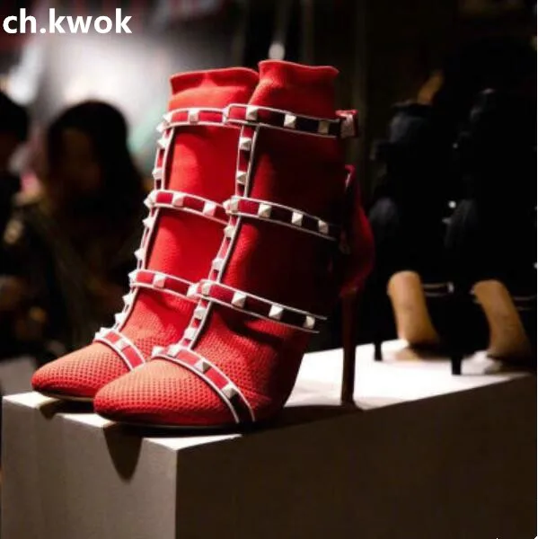 

CH.KWOK Woman Sexy Socks Shoes Short Female Knitting Fabric Boots Shoes Women Prom Ankle Boots High Quality Pumps Shoes Boots