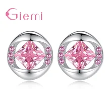 925 серебряные круглые серьги-гвоздики с розовыми кристаллами, австрийские стразы, серьги для женщин, модные женские серьги серебряные украшения, бижутерия