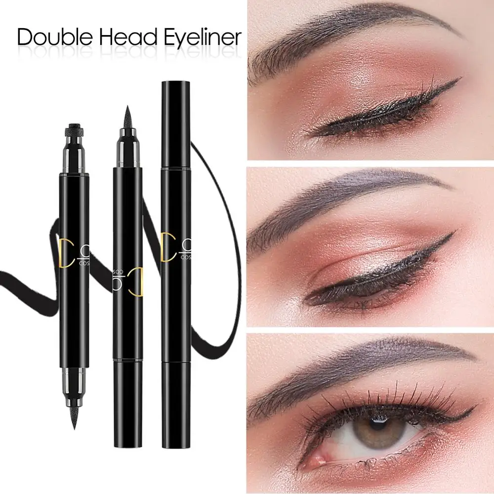 

COSCELIA Black Double-ended Pencil For Eye Waterproof Eyeliner with Stamp Long-lasting Eyeliner Pencil Makeup Tools