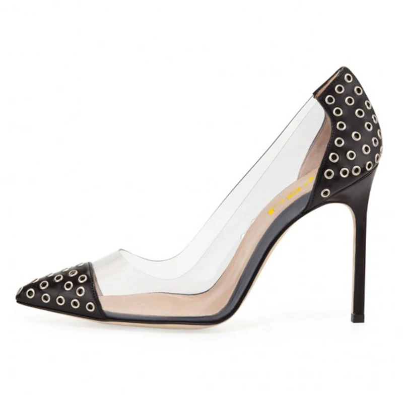 black_pvc_clear_pumps_stiletto_heels