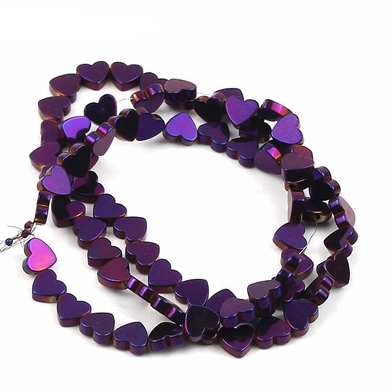 65 шт./лот 6 мм натуральный черный камень бусины гематит бусины сердце свободные бусины для самостоятельного изготовления ювелирных изделий браслет - Цвет: purple