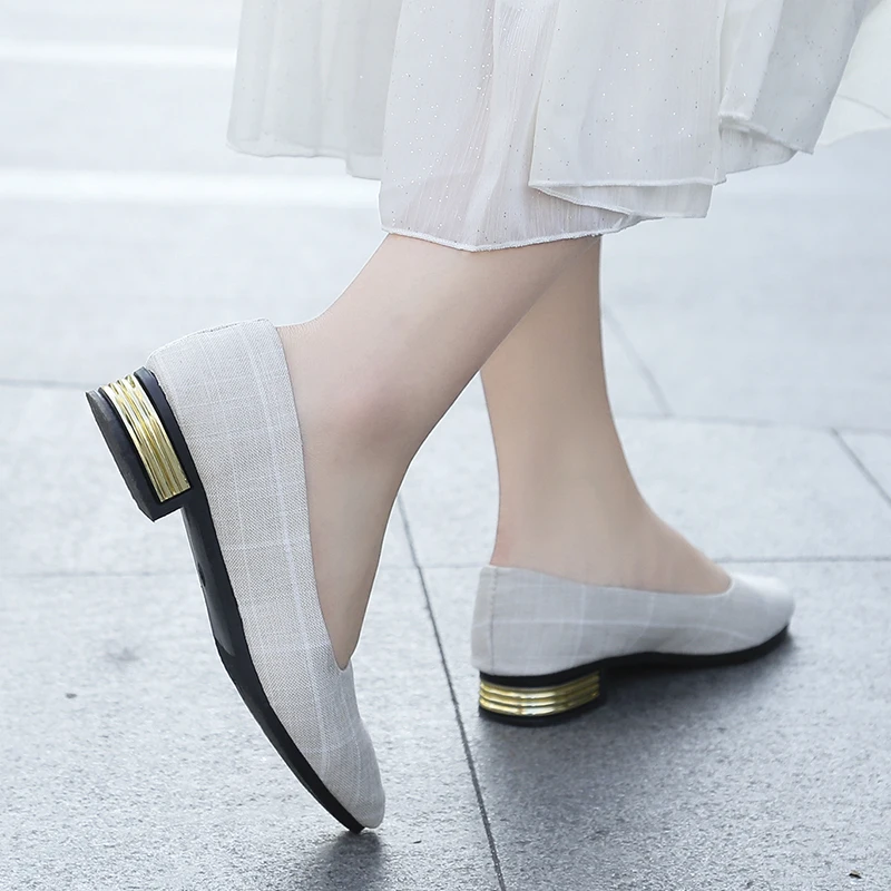 

Spring Summer Women Flats Gold Heeled Flats Low Heels Slip on Shoes Cotton Pointed Toe Striped Woman Shoes zapatos mujer 6569