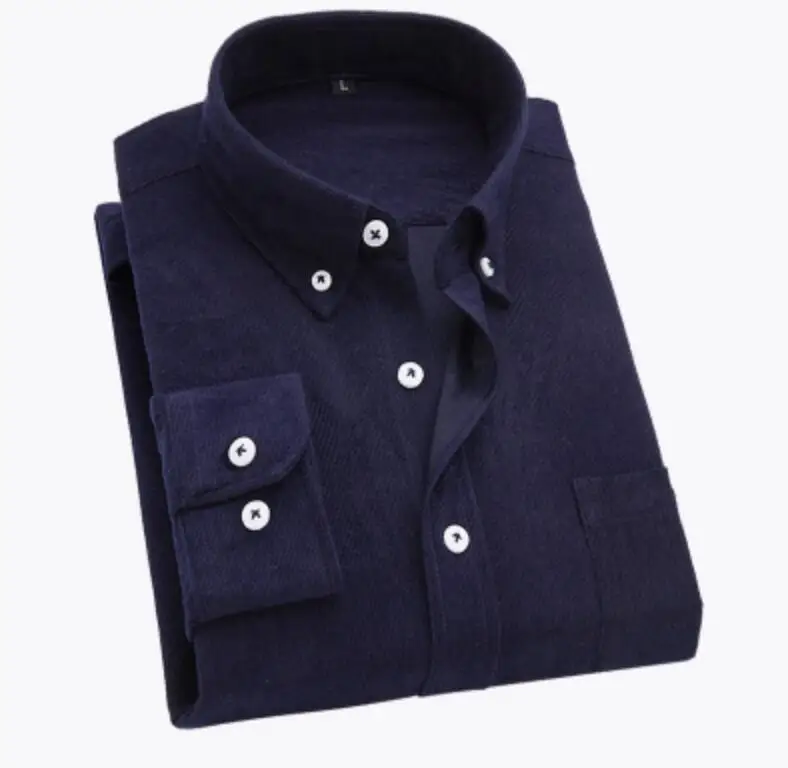 Новые повседневные модные мужские рубашки на весну и осень, вельветовые рубашки, Мягкие Рубашки с длинным рукавом, мужские повседневные облегающие рубашки большого размера, M-5XL - Цвет: Navy blue