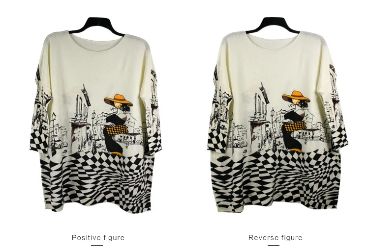 Autumn new European and American women fat mm large size sweater loose was large size printed pullover women (15)