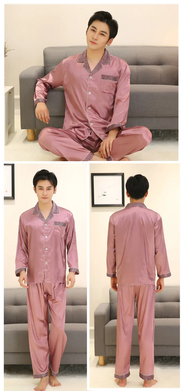 Новое поступление Для Мужчин's Пижамы для девочек с длинным рукавом плюс Размеры L-3XL шелка Pijama feminino Mujer домашняя одежда для сна