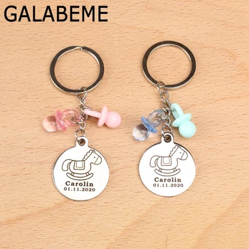 

10pcs custom name date alloy Keychain with Nipple Engraved logo keychain baby shower souvenirs birthday party decorations kids
