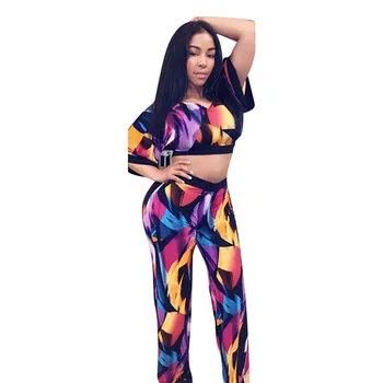 

ZSpring Summer Women Two Piece Set Top and Pants Plus Size Outfits Tracksuit Sweatsuit Outfit Print Casual Sets Long Trousers