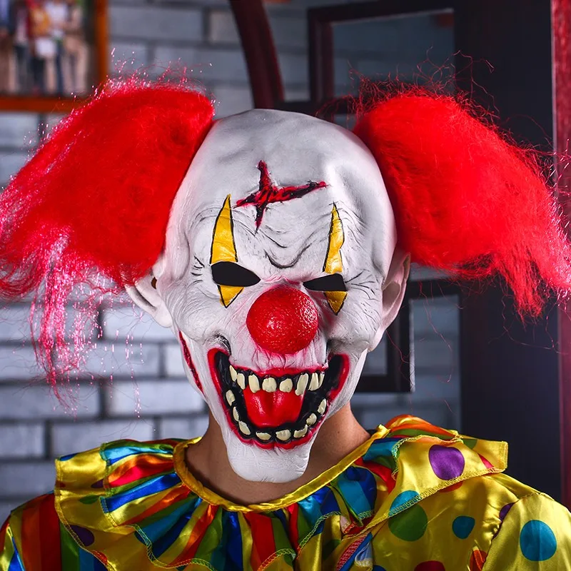 Scary Clown Mask  Red Nose with Red HairFull Face Horror Masquerade Adult Ghost Party Mask Halloween Props Costumes Fancy Dress (5)