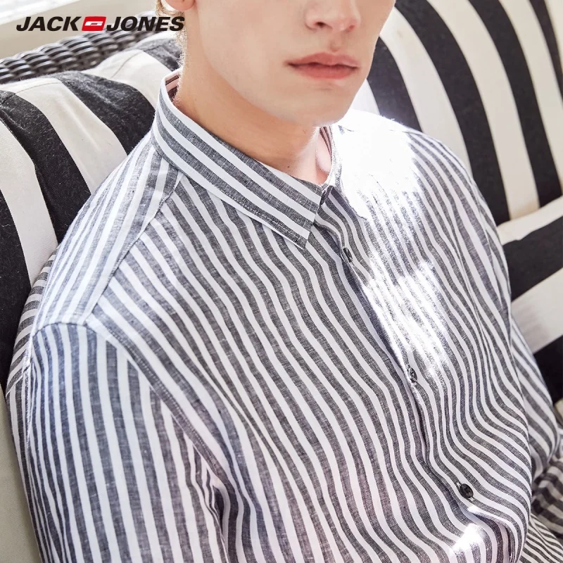 JackJones Мужская рубашка в полоску из хлопка с принтом E | 219231501