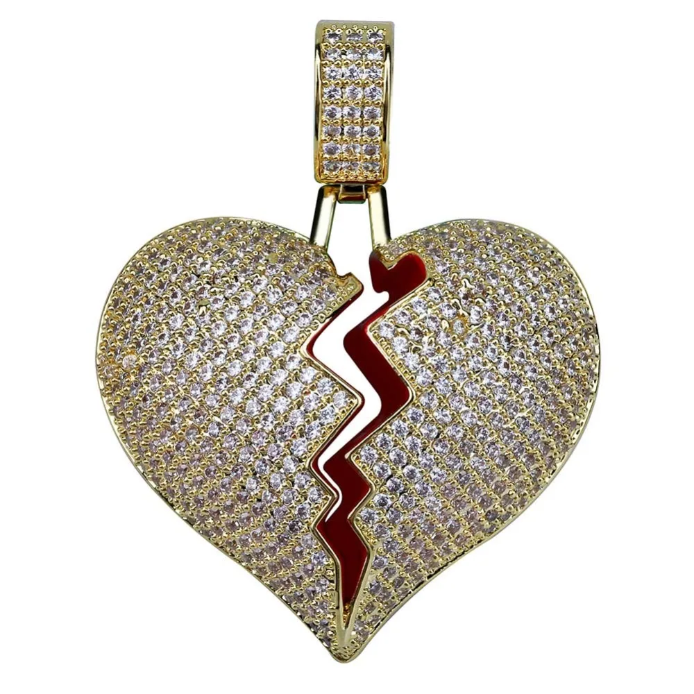 TOPGRILLZ цельное ожерелье с разбитым сердцем и подвеской для мужчин и женщин, золотое ожерелье с кубическим цирконием, ювелирные изделия в стиле хип-хоп