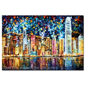 Professional Artist Hand-painted High Quality Colorful Hong Kong Oil Painting on Canvas Abstract Hong Kong Landscape Painting вибратор hong kong might give my love