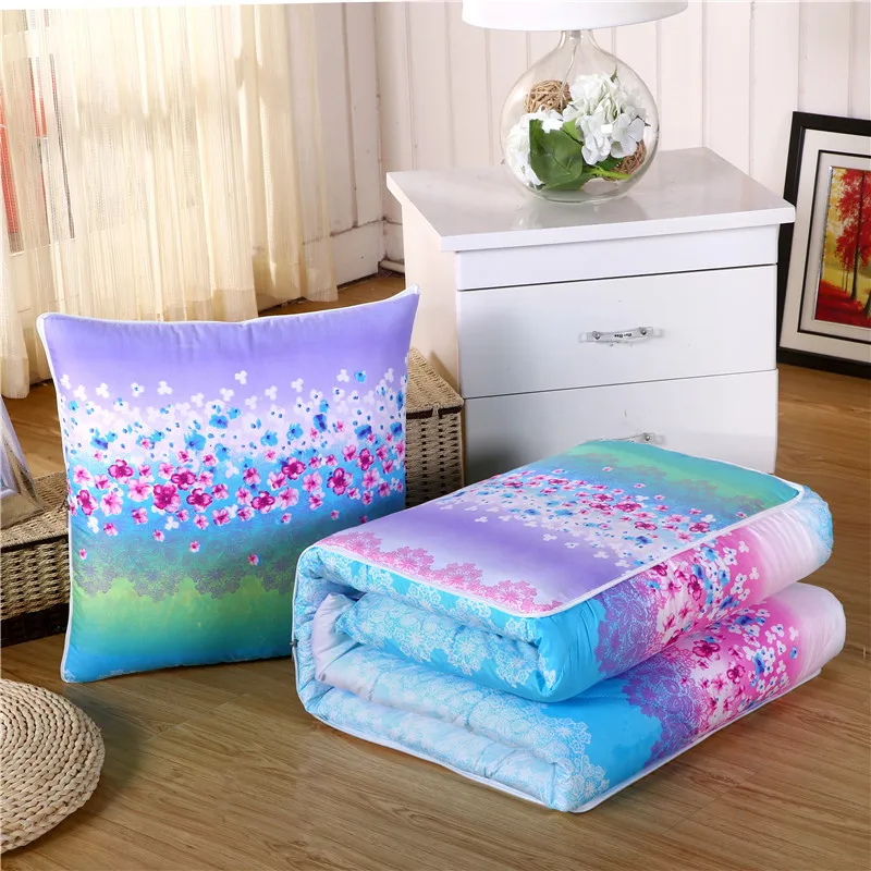 

Pillow Cushion Blanket 2 In 1 Printed Flowers Blankets for Beds Car Soft Summer 100% Cotton Throw Blankets Bed Cover 100x150cm