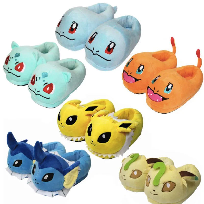 

Pocket Animals Bulbasaur Squirtle Jolteon Leafeon Vaporeon Plush Indoor Slippers For Adults Home Autumn Winter Slippers SA1497