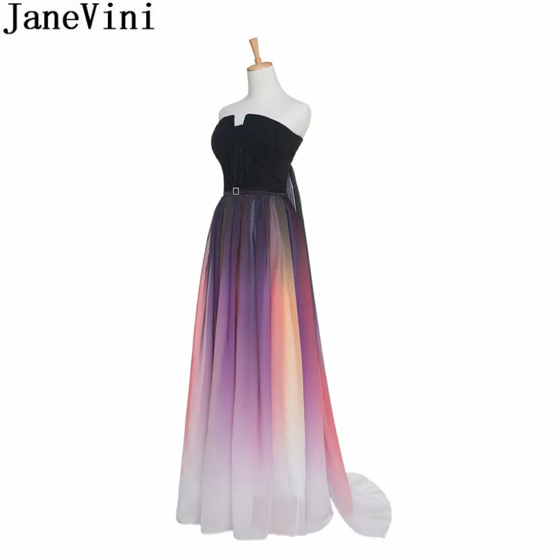 

JaneVini Fashion Colorful Bridesmaid Dresses Long Gradient A Line Sleeveless Wedding Party Gowns Plus Size Robe Femme Mariage