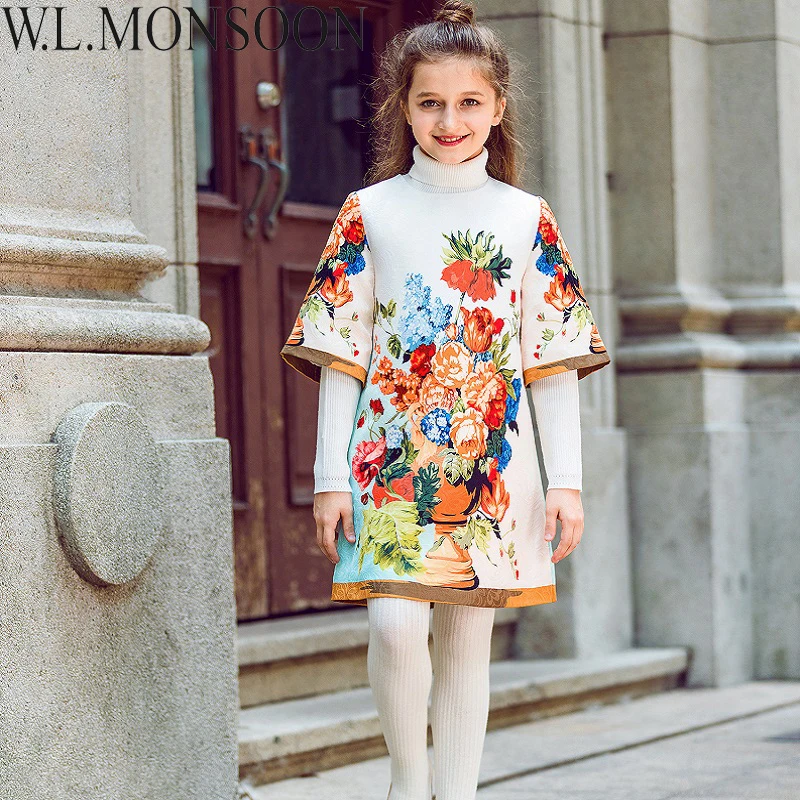 

W.L.MONSOON Girls Winter Dress Half Sleeve 2017 Brand Christmas Dress Girl Clothing Flower Kids Party Dresses Princess Costumes
