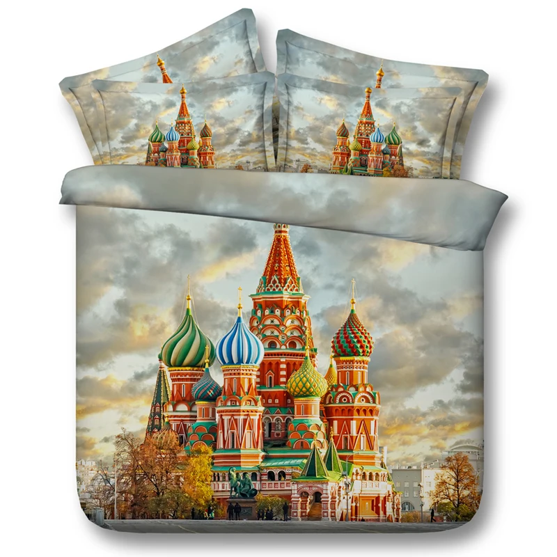 

3d bed linen Russian castle comforter quilt cover queen twin bedding set 3/4pc bedspreads king sizes 500tc boys girls home decor