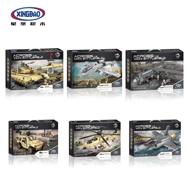  Compatible Legoing XingBao MOC Military Series Across the battlefield Tank Helicopter Conveyor Toys