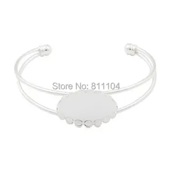 

18x25mm New Silver Plated Brass Blank Oval Hollow Lace Bezel Trays Glass Cabochon Bases cuff Bracelet Bangle Settings Wholesale