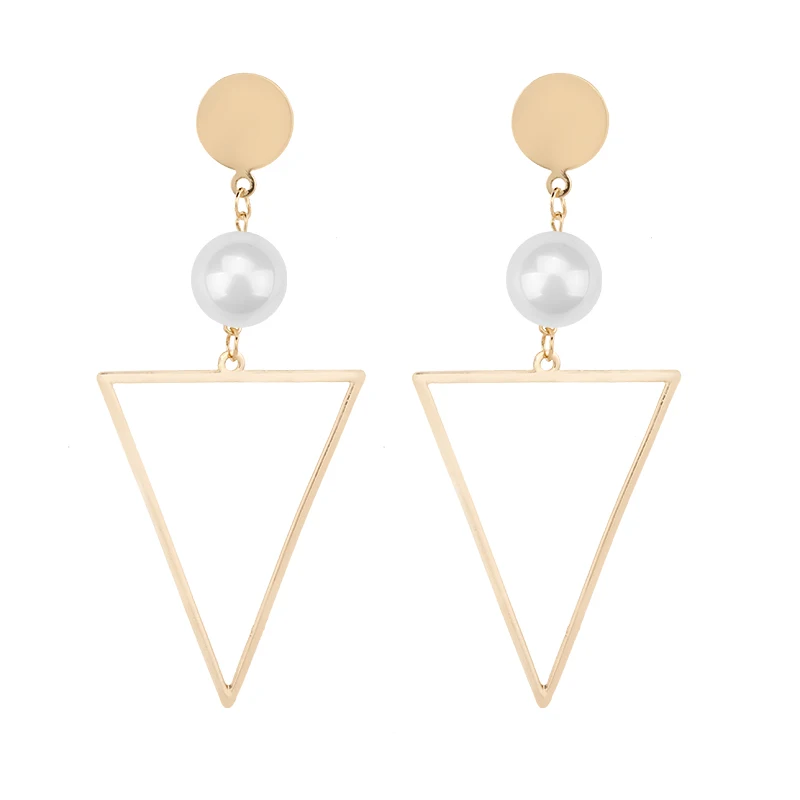 

Flashbuy Triangle Long Exaggerated Geometric Earrings For Women Pearl Dangle Earrings Simple Fashion Jewelry Trend Accessories