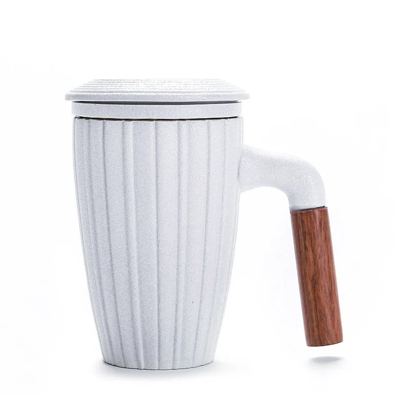 YeFine чайные чашки с заваркой чая, керамическая офисная кружка с фильтрами и крышкой, модные Дорожные Кружки с деревянной ручкой, чашки 300 мл - Цвет: Style B