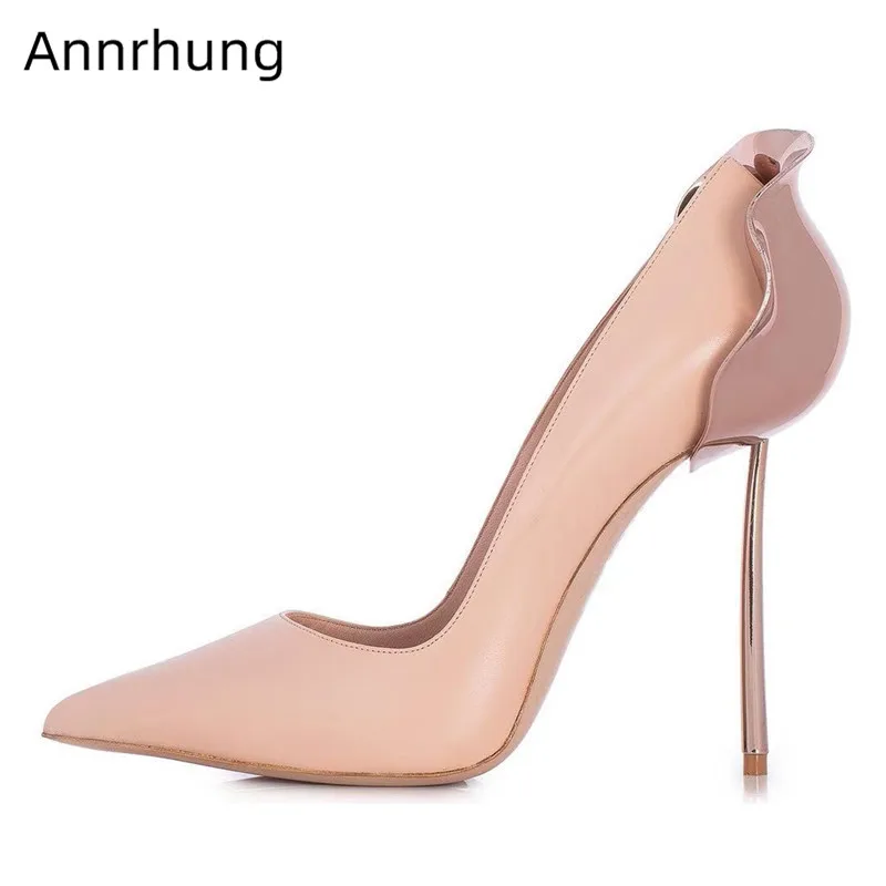 

Suede Pumps Metal Leaf Garnish High Heels Shoes Woman Pointed Toe Shallow Shoes Customized Color Concise Zapatos De Mujer