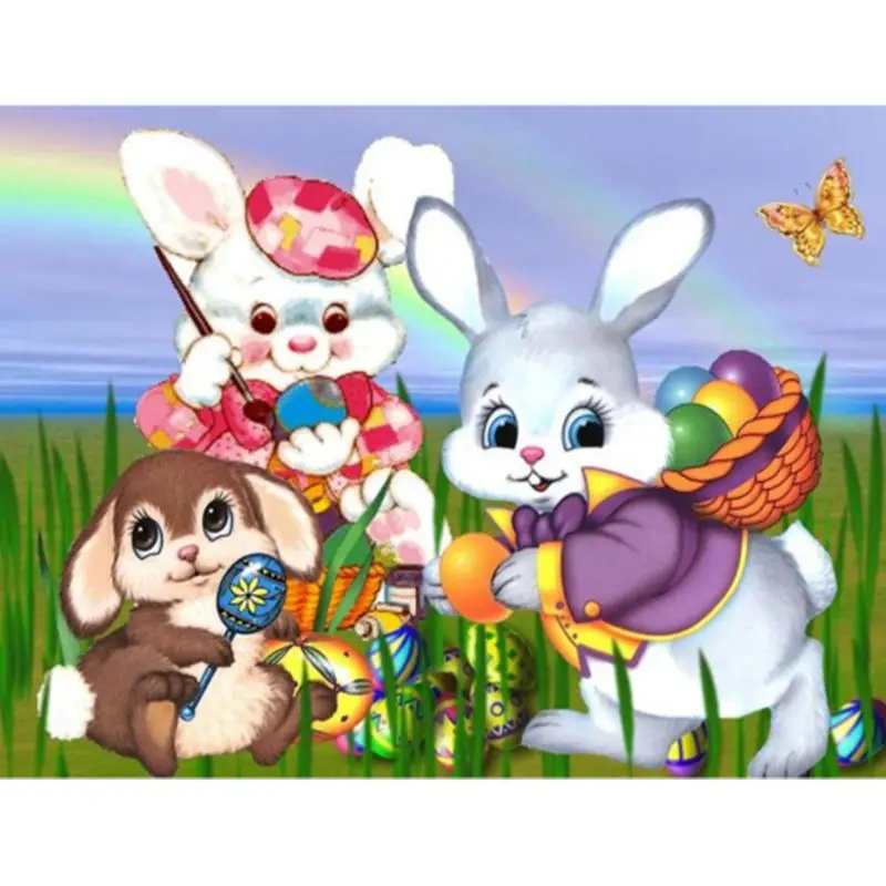 

Three Cartoon Rabbits With Easter Egg 5D DIY Full Diamond Painting Embroidery Drill Mosaic Needlework Cross Craft Stitch Kit