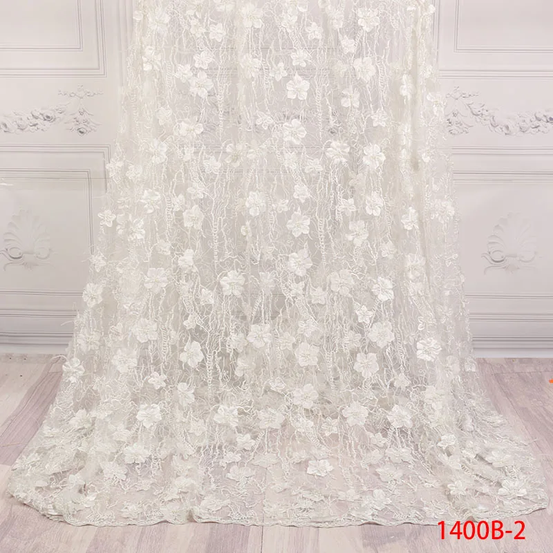 

latest French Fashion white 3d Flowers Add Handmade tulle lace fabric African French Tulle lace fabric For Wedding XZ1400B-2