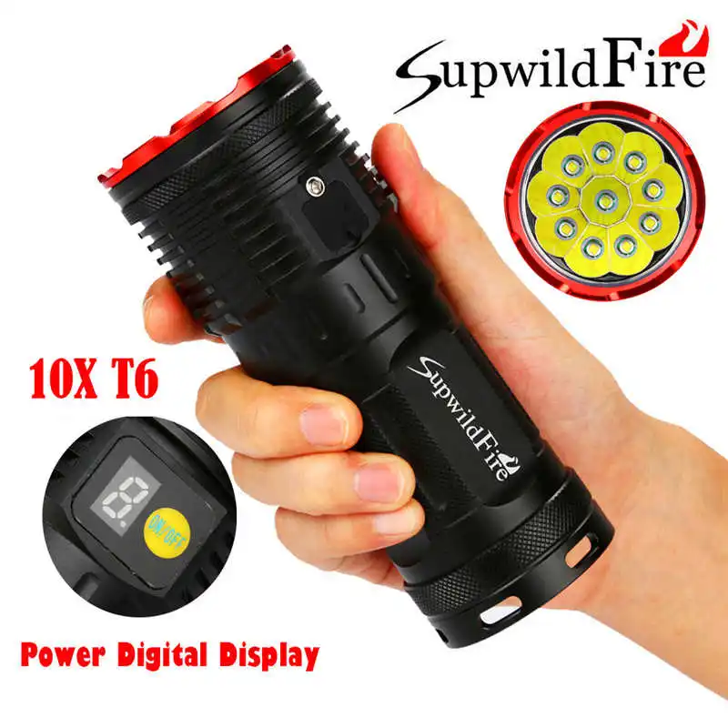 

Supwildfire 30000LM 10 x XM-L T6 LED Power led flashlight 18650 Digital Display Hunting Flashlight lanterna led t6 #3S28