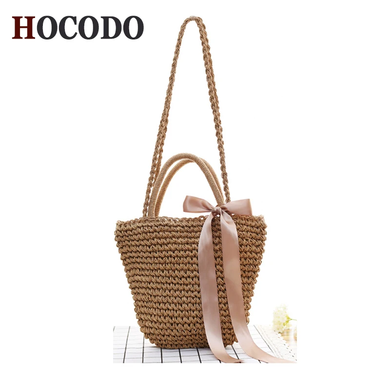 

HOCODO Rattan Woven Beach Bag Women Crossbody Handbag Vintage Retro Straw Rope Knitted Shoulder Bag Bohemian Summer Casual Bags