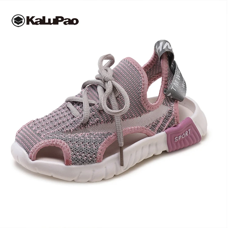 Mesh Casual Shoes Kids Girl Breathable 2019 New Summer Spring Knitted Fly weaving Flats Shoes Lace Up Hollow Kids Sport Sandals