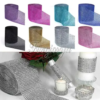 

10Yard x 12cm Wide Multicolor Crystal Diamond Mesh Rhinestone Ribbon for Wedding Party Gift Vase Floral Decoration