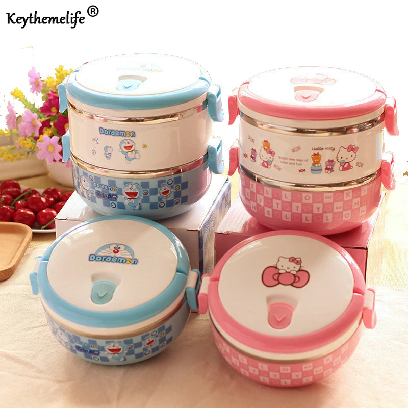 

Hello kiity/Deraemon Food container Lunch box Stainless Steel Kids Portable Thermal Bento Lunch Boxes D