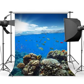 

Underwater World Backdrop Aquarium Fancy Coral Colorful Fish Blue Sky White Cloud Background