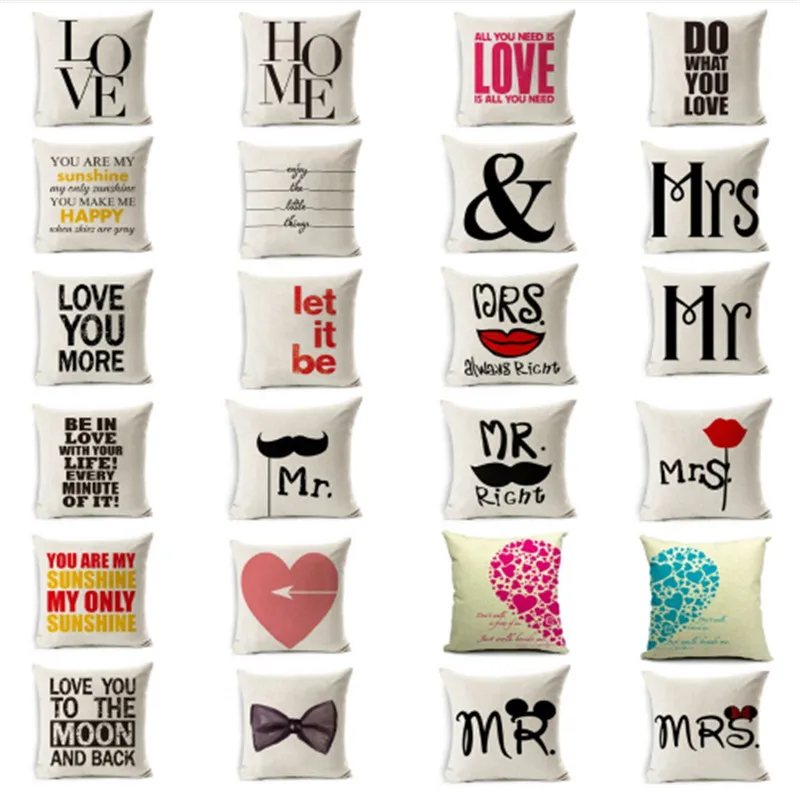 Mr Mrs чехол для подушки с надписью Love Heart дивана домашняя декоративная подушка из