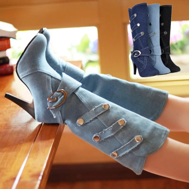 Boots high heels tight High jeans boots cowboy boots for women Denim Boots Buckle Strap Women High Boots MAZIAO Boots high heels tight High jeans boots cowboy boots for women Denim Boots Buckle Strap Women High Boots MAZIAO