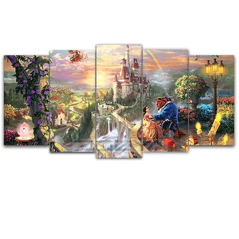 

5 Pieces/set 5D DIY diamond embroidery Beauty and beast needlework cross stitch set full square diamond mosaic painting YF1483