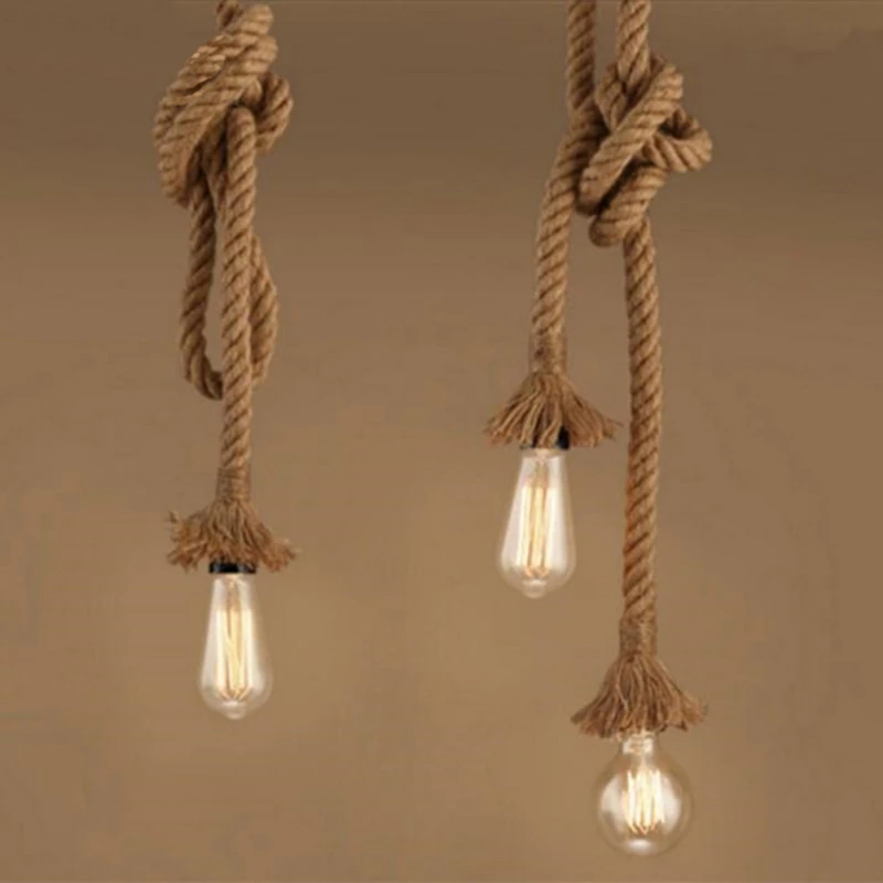 

Vintage Hemp Rope Pendant Light Bar Cafe Loft Pendant LED Lamp Creative Personality Restaurant Decor Light AC90-260V E27