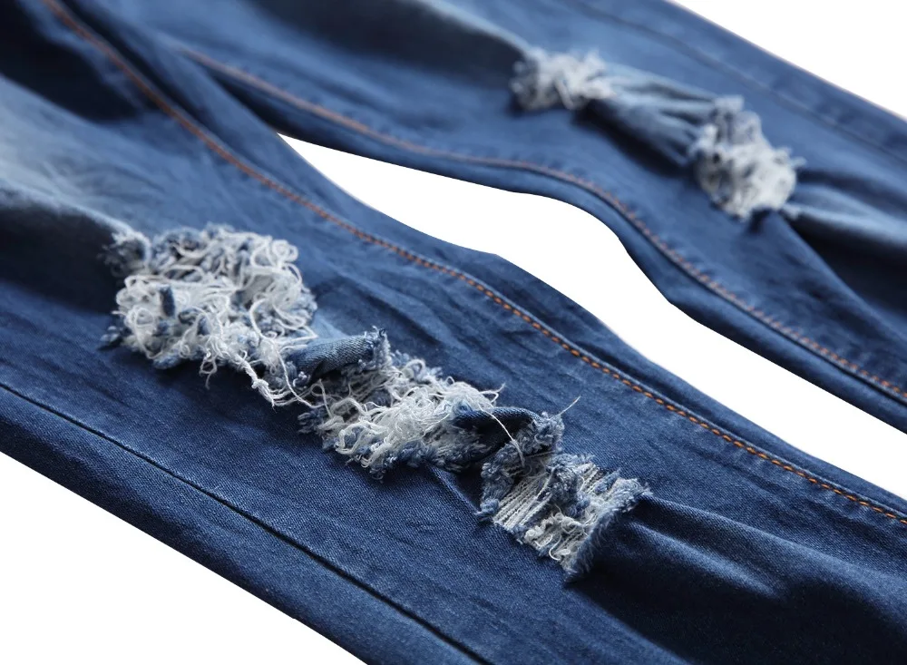 2019 Новые мужские рваные тонкие вышитые синие джинсы трендовые Модные мужские Стрейчевые джинсовые брюки больше размеров 28-38 40 42