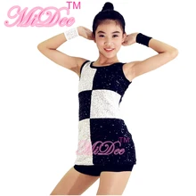 MiDee черный/белый блестки проверки платье джаз костюмы полный блестки Современные платья