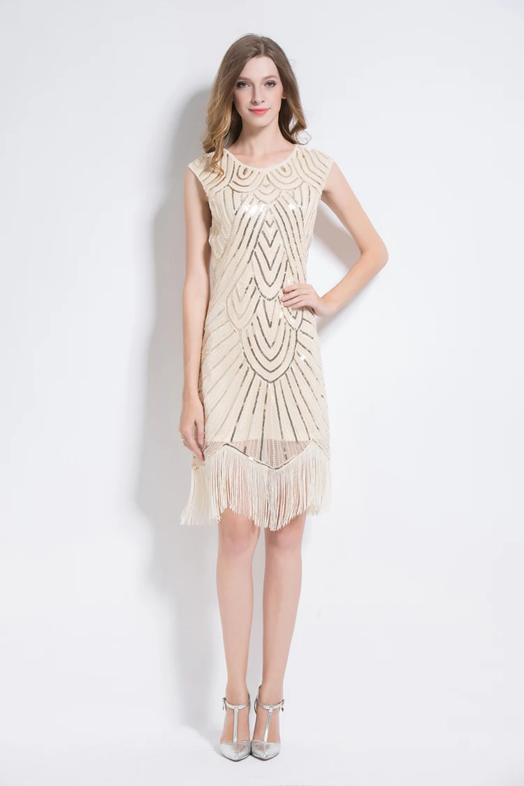 Женское винтажное платье с оборками 1920 s, с круглым вырезом, с рукавом-крылышком и блестками, с бахромой, платье миди, Vestidos, летние вечерние платья, элегантные