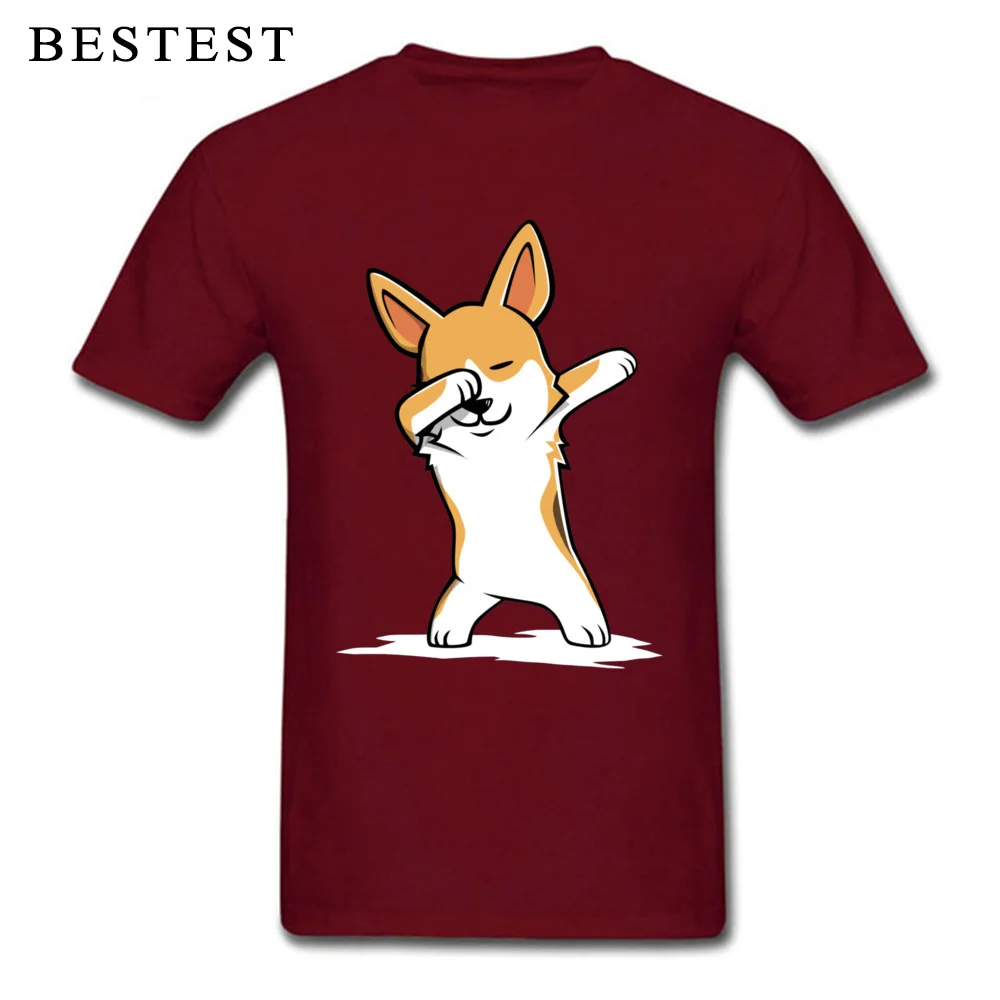 Dabbing Corgi Funny 845 Fashionable Short Sleeve Classic T Shirts 100% Cotton Crewneck Men Tops Shirts Casual Sweatshirts Fall Dabbing Corgi Funny 845 maroon