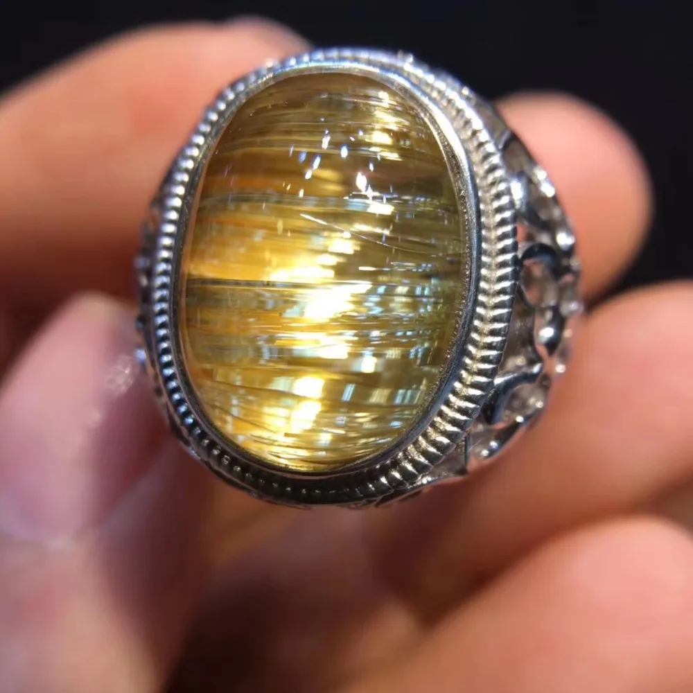 16,1x13,1 мм натуральный Золотой Рутиловый Кварц Регулируемый размер кольцо для женщины мужчины 925 серебряные металлические кольца AAAAA