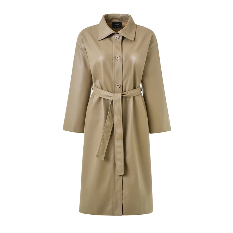 [EAM] 2020 New Spring Autumn PU Leather Lapel Long