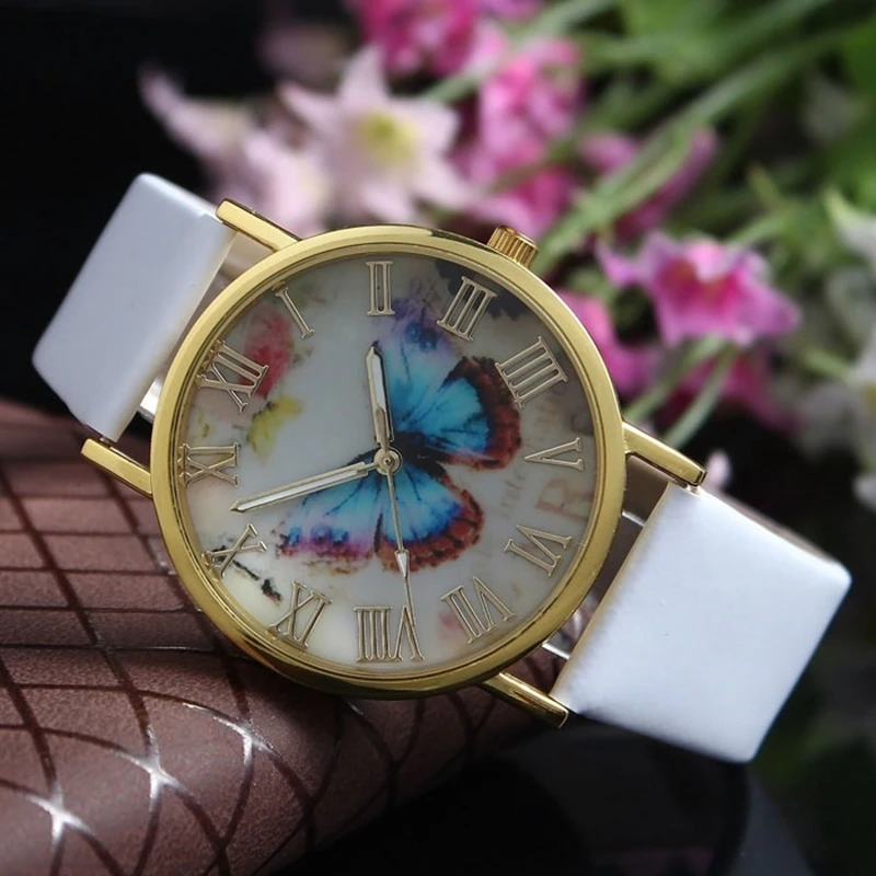 Relojes Mujer модные женские часы-браслет для девочек кварцевые часы с бабочкой кожаный ремешок аналоговые кварцевые наручные часы# BL5