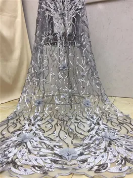 

French Nigerian sequins net lace,2019 Latest African tulle mesh Sequence lace fabric high quality for wedding dress 5yards/lot
