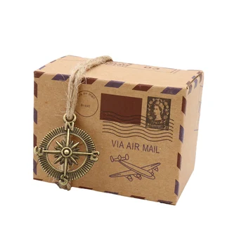 

50pcs Kraft Paper Candy Boxes Chocolate Packaging Box Gift with Globe and Compass For Guests Party Decoration Wedding Supplies