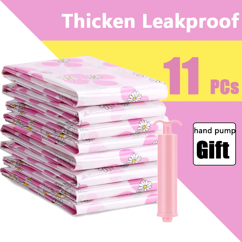 

11pcs/set Thickened Vacuum Storage Bag Vacuum Compressed Bag with Hand Pump Reusable Blanket Clothes Quilt Storage Bag Organizer